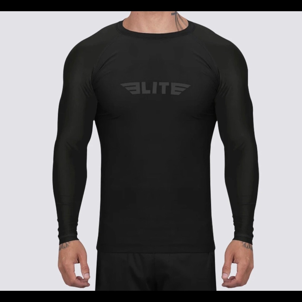 Elite sports black long sleeve MMA rash guard
